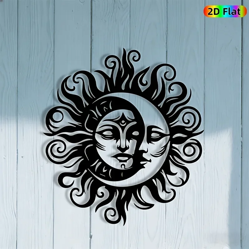 Sun and Moon Iron Wall Art Rust-Proof Metal Decoration Waterproof Indoor and Outdoor Living Room Garden Fence Home Decoration