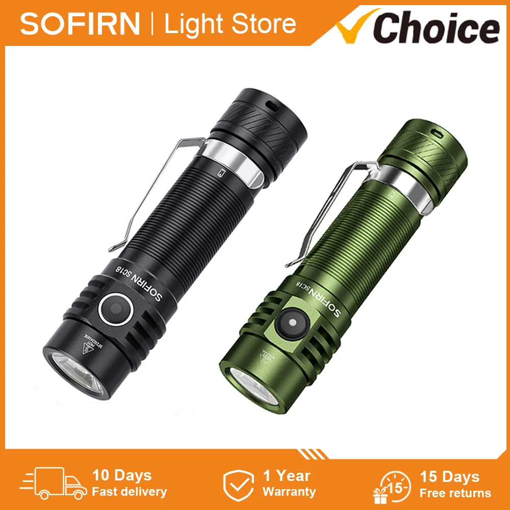 Sofirn SC18 1800lm EDC Flashlight USB C Rechargeable SST40 LED 18650 Torch TIR Optics Lens Lantern with Power indicator