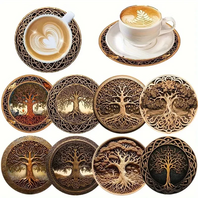 8 pieces/set art-painted wooden coasters heat-resistant table mats, colorful spray-painted wooden placemats, non-slip placemats