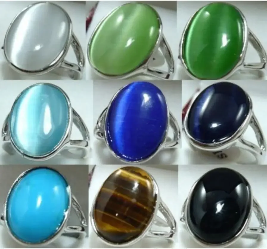 

9color-13*18mm white/green/blue/black opal tiger eye stone ring can choose