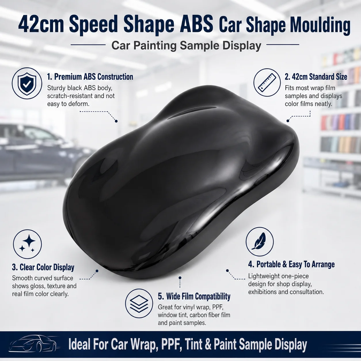 42cm Black ABS Car Color Sample Display Model for Vinyl Wrap and Auto Paint, Film Swatch Chart Board Car Wrap Tool Accessory