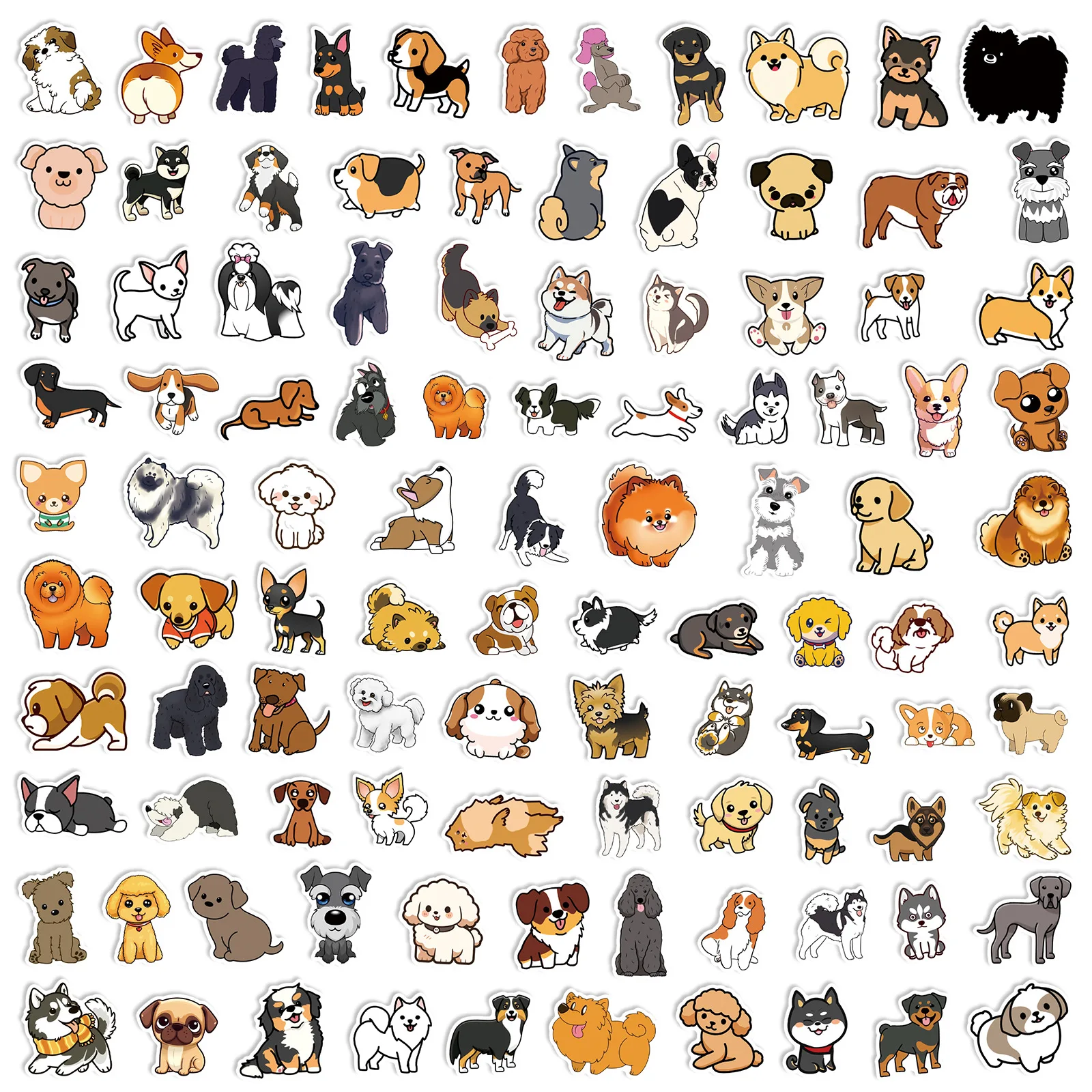 100 Pcs 작은 크기 귀여운 강아지 낙서 스티커, 물 컵 편지지 상자 DIY 장식 방수 스티커