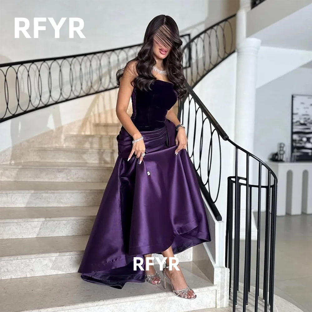 RFYR-vestido morado de celebridad, vestido de fiesta de corte A con lazo, vestido de noche de satén de terciopelo para mujer, personalizado