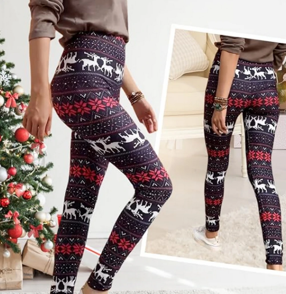 Christmas Leggings  Fashion Milu Deer Printing Festival Ultra Soft Brushed Pants Ankle Length Black Deals