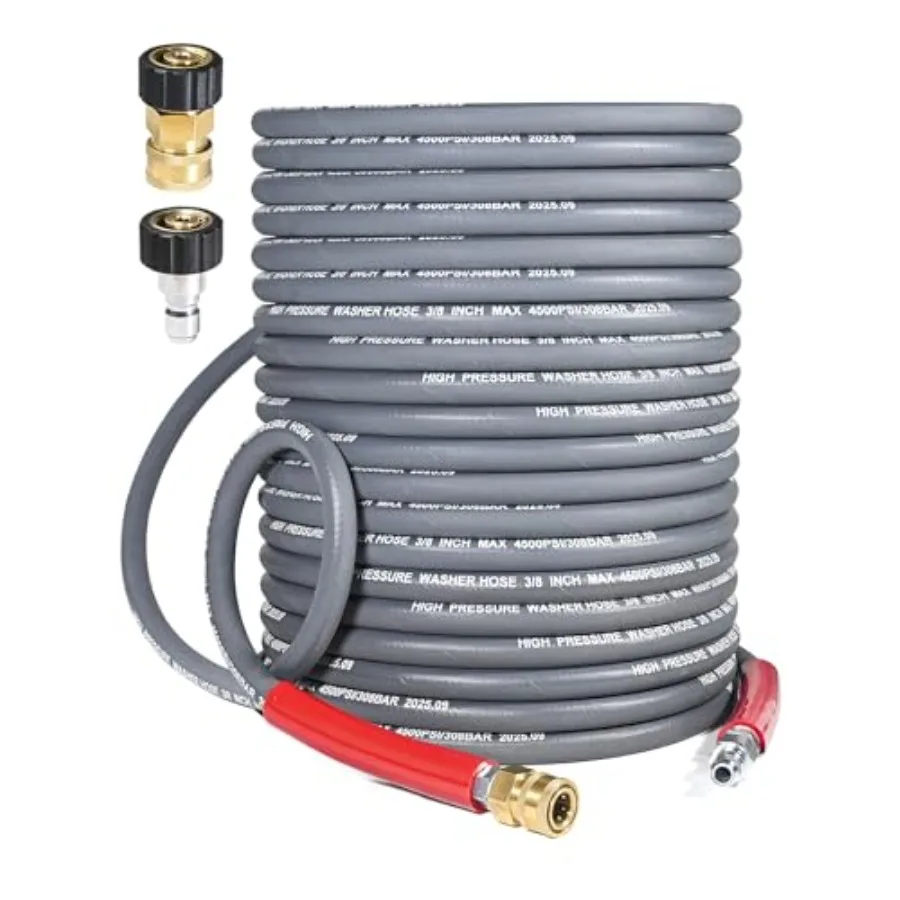 

Шланг для мойки высокого давления 3/8″, 100 футов — 4500 PSI, стальная оплетка, не оставляющий следов резиновый материал, для горячей и холодной воды, быстроразъемное соединение с фитингом M22