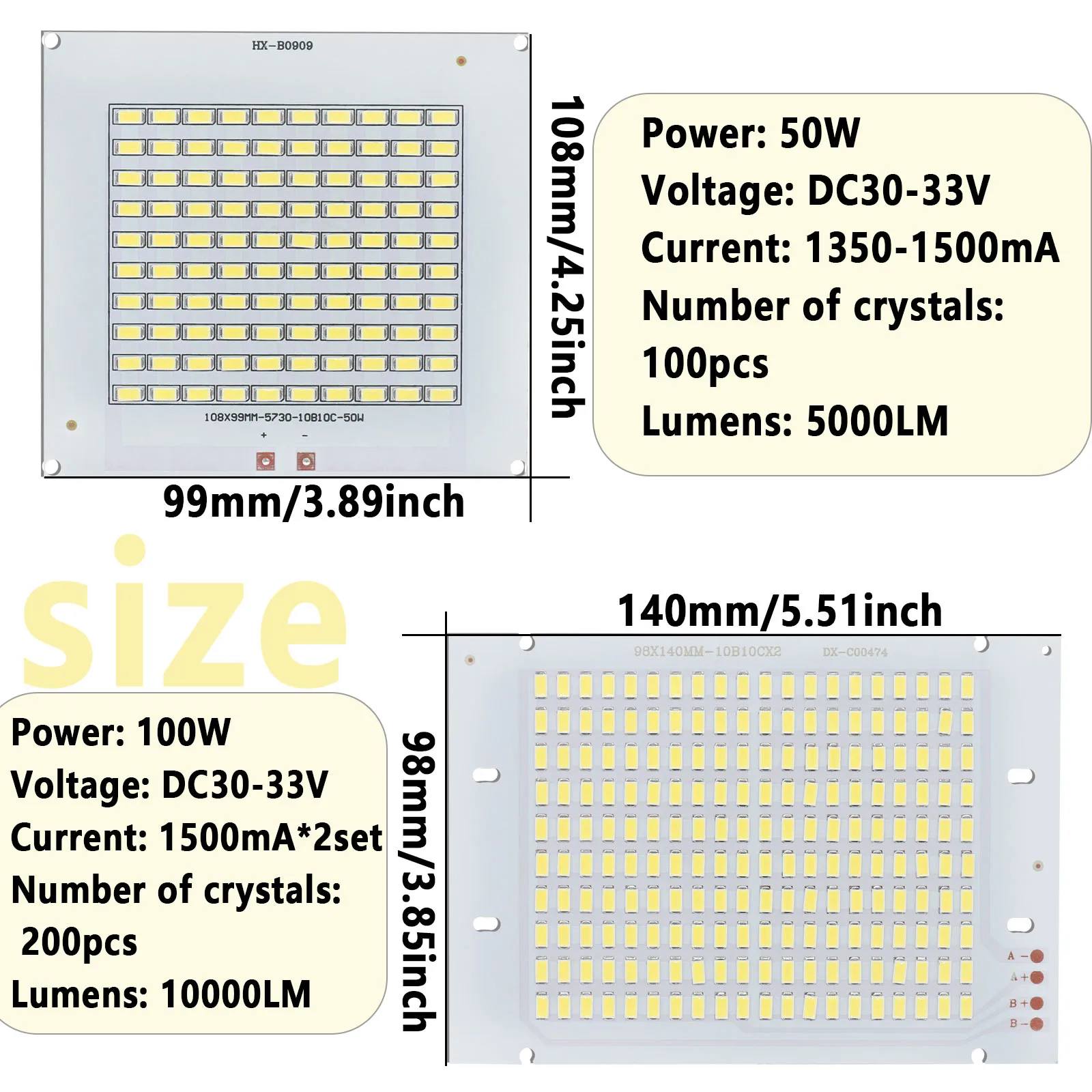 10W 20W 30W 50W 100W LED Chip Light Boards Lamp Beads DC30-33V Cold White For Spotlight Flood Light Street Lamp Outdoor Lighting