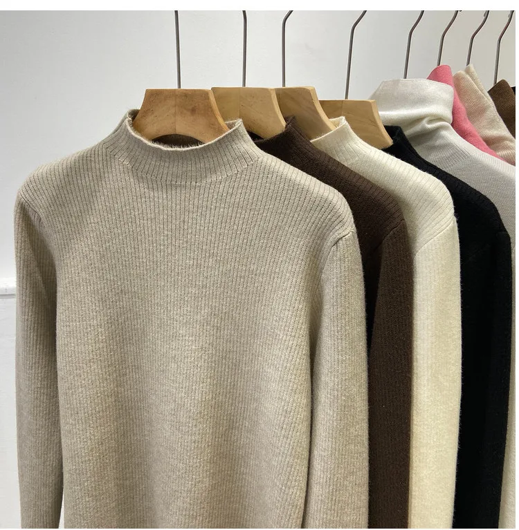 Roll kragen pullover Winter pullover Frauen elegant verdicken Samt gefüttert warm Sueter gestrickt Pullover schlanke Tops Jersey Strick pullover neu – Detail 11