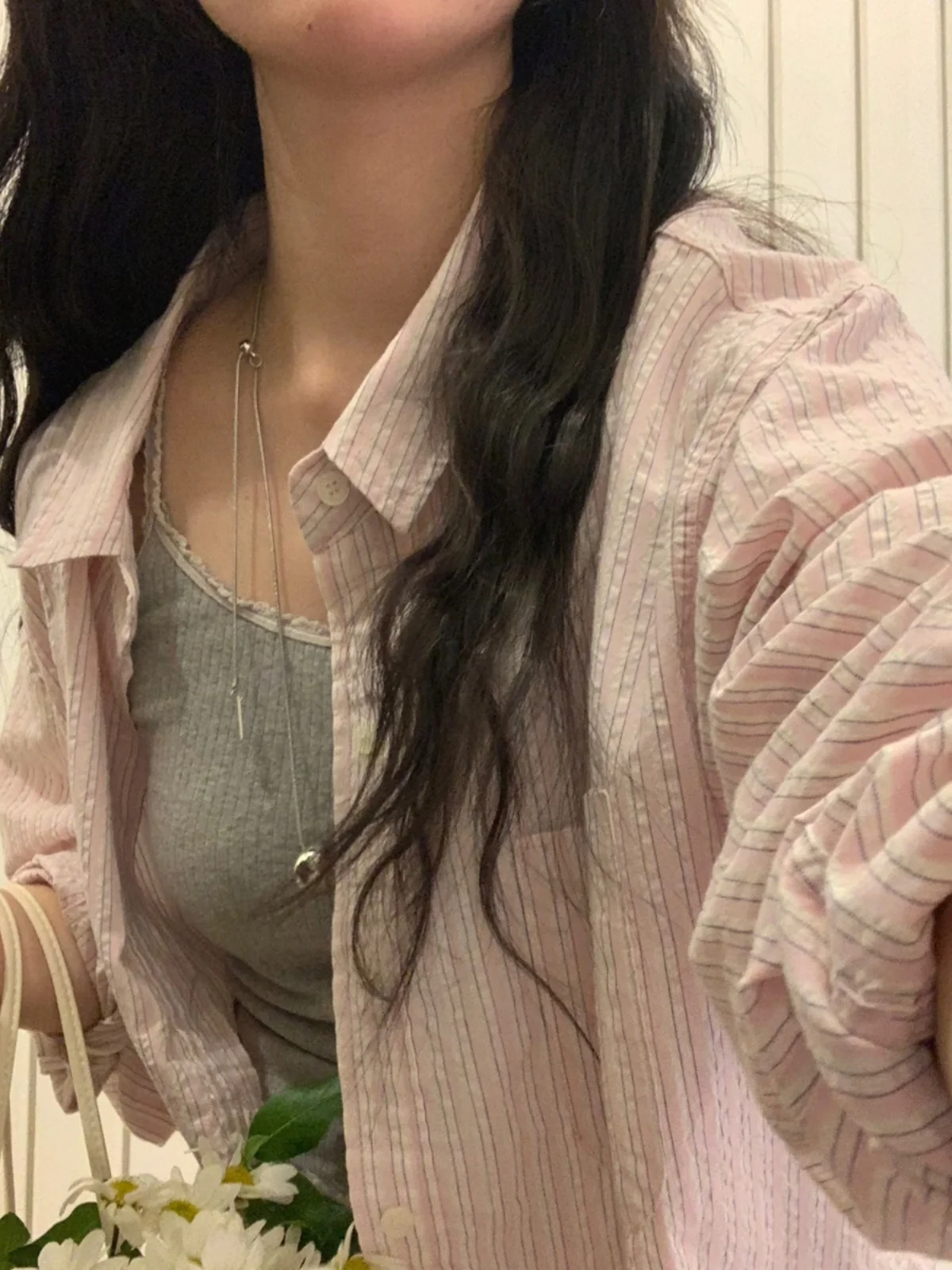 Striped Loose Midi Shirt for Women Korean Style Commute Long Sleeve  Collar Button down Spring 2025 Elegant Open Cardigan...