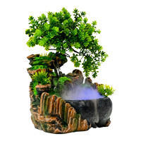 Tabletop Fountain with LED Lights, Simulated Pine Rockery & Misting Effect, Compact Indoor Waterfall Decor
