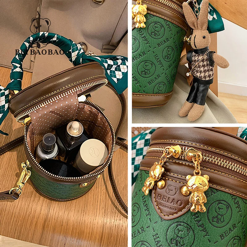 Beibaobao-Bolso de hombro de gran capacidad para hombre, bolsa de cubo, cilindro de nicho, bandolera, cartera móvil cero, 2024