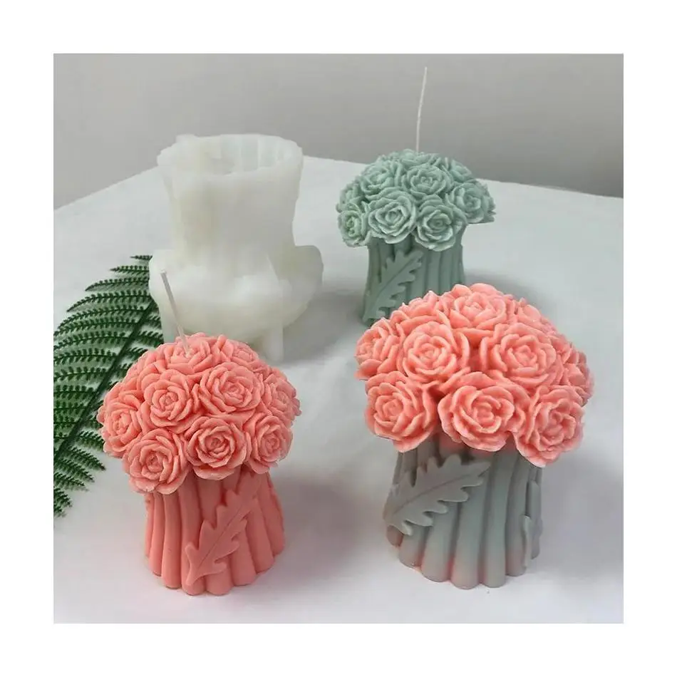 

1 Pcs Roses Handmade 3D Crafts Home Candle Making Supply DIY Aromatherapy Plaster Resin Soap Silicone Mold for Candles Bouquet
