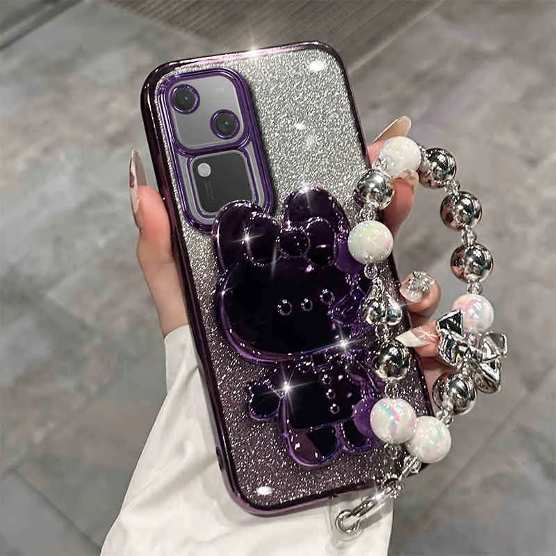V 30 Mirror Glitter Stand Case For Vivo v30 pro Bracelet Lanyard Cover For V30 V29 Lite V40 SE V30E Y28 Y18 shockproof Case
