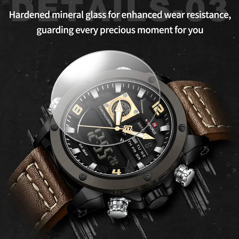 NAVIFORCE New Sport Watches Genuine Dual Display Quartz Wristwatches Big Dial Fashion Cool Man Digital LED Men Waterproof Watch