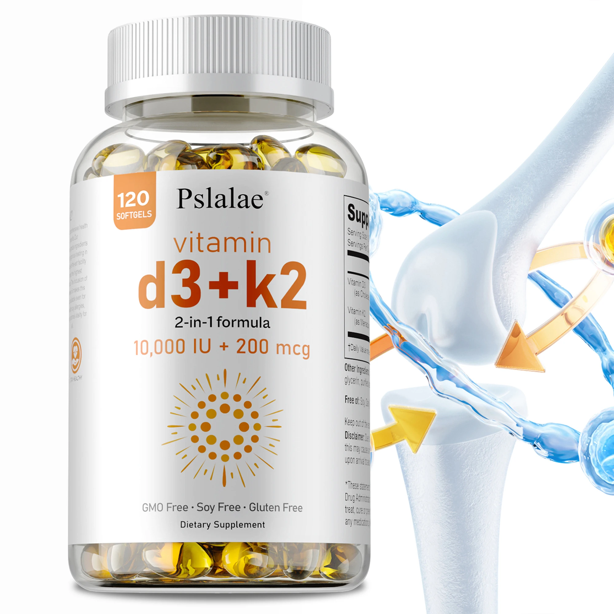 

Vitamin D3 with K2 - Calcium Metabolis, Supports Heart, Joint and Bone Health, Improve Sleep Quality, Boosts Immunity
