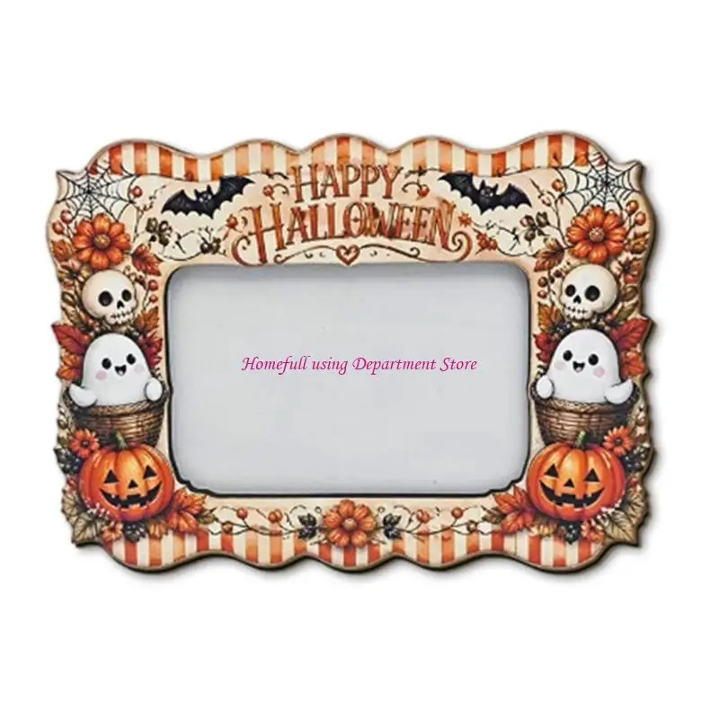 Wooden Photo Border Picture Frame with Halloween Front Pattern for Desk Display