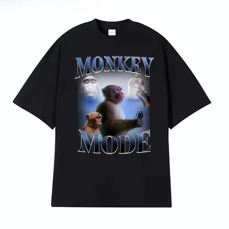 Monkey Mode Meme Funny American Sle Cotton T-irt ort Sve ex Summer Faion Breathable round Ne Print Top
