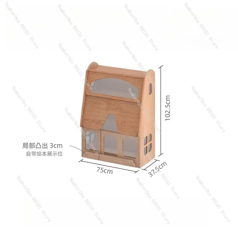 Large Villa Simulation Beech Wood Bookcase, Display Cabinet for Figurines, High-End Decorative Cabinet for Living Room or Office