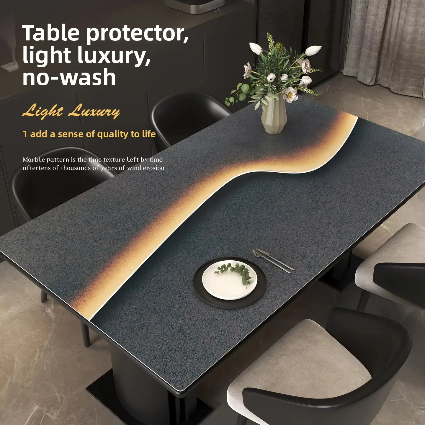Art Printed Leather Table Cover Waterproof Oil Proof Heat Proof Wash Free Dining Table Mat Coffee Table Sideboard Protection Pad