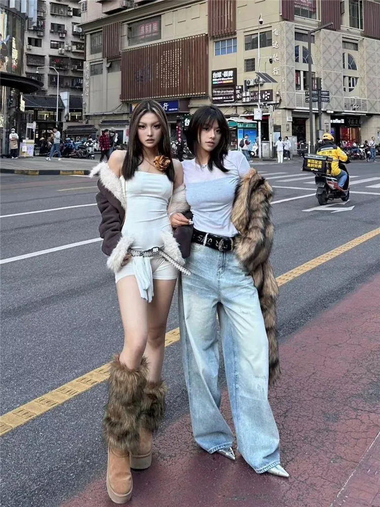 

Loose Wide Leg Blue Jeans Women's Low Waist Long Floor Length Slimming Trousers Summer Fashion Street Style Casual Jeans