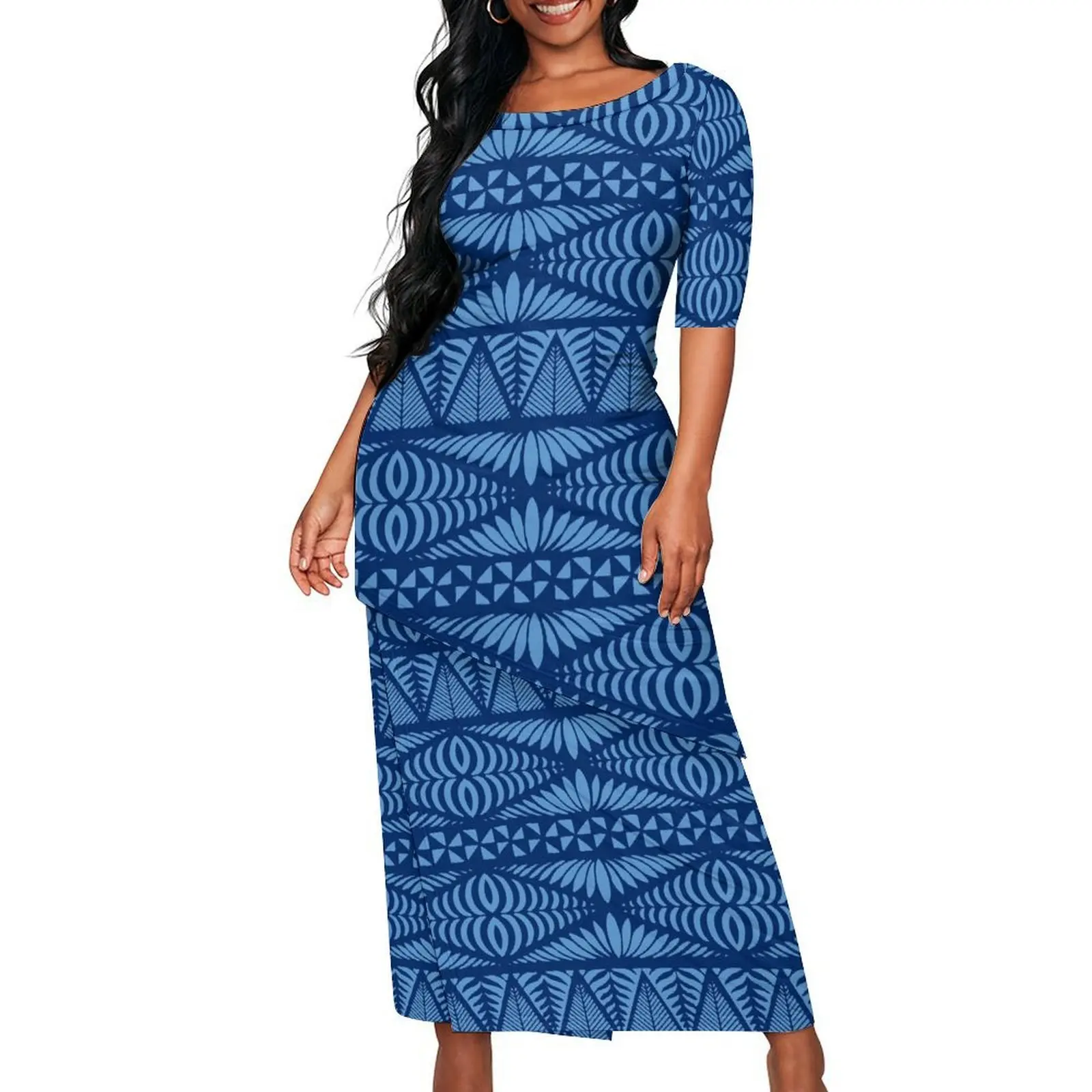 Vestido Puletasi Polinésio Manga Média