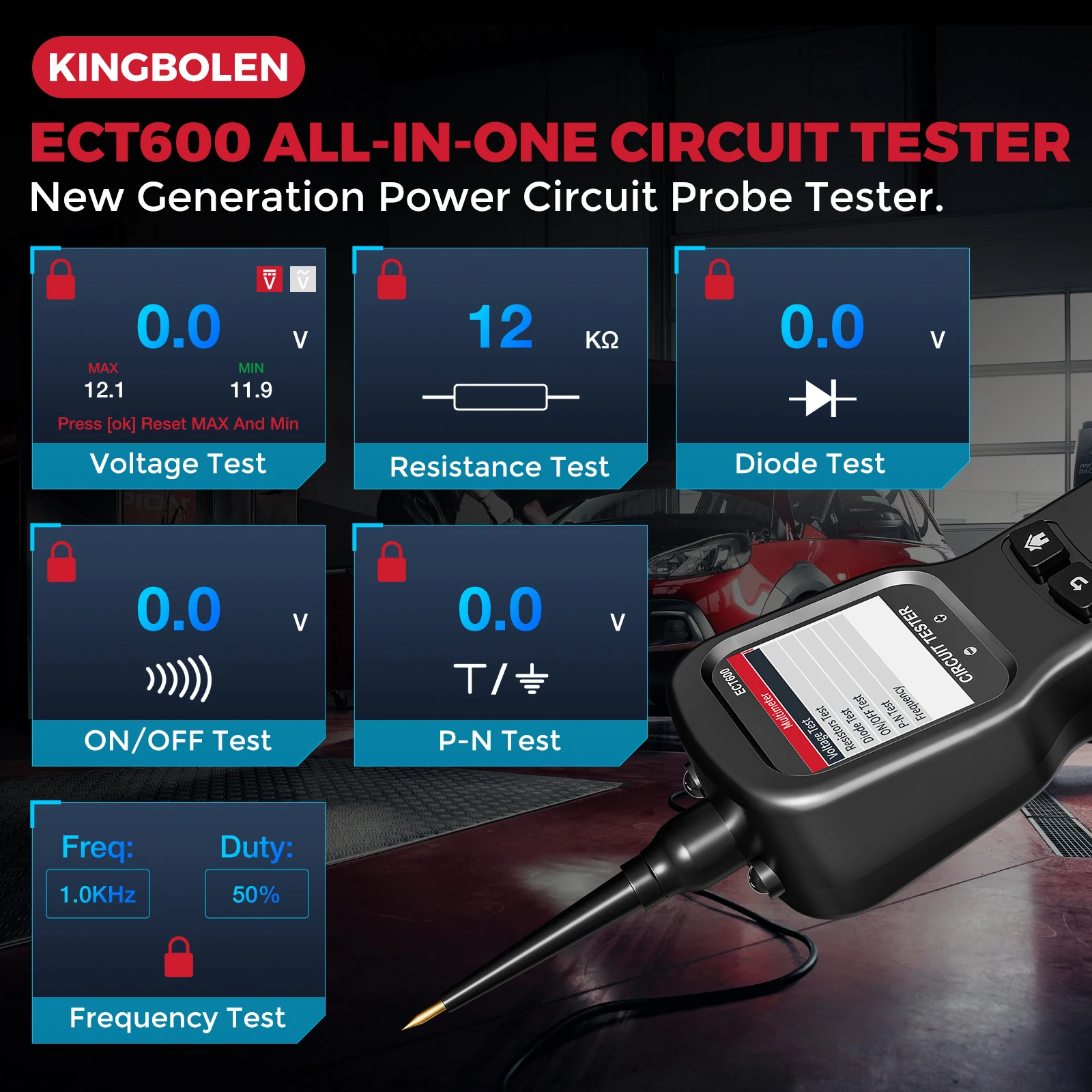 Kingbolen ECT600 Tester per sonde per circuiti di potenza automobilistici con kit tester per circuiti elettrici per auto 12V-24V