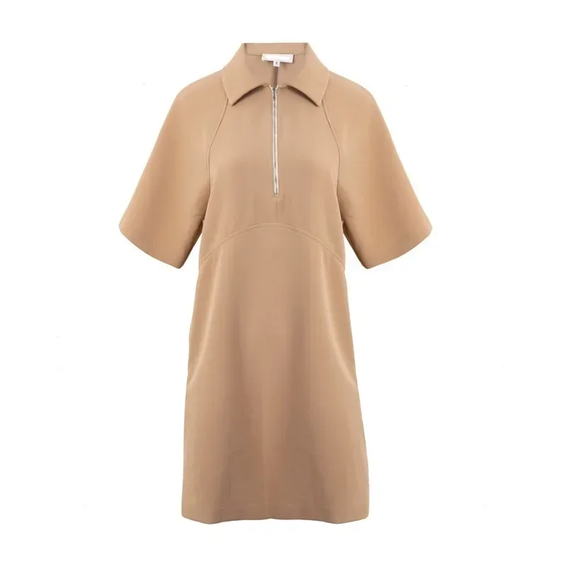 VC@ Dress 2024 Spring/Summer New Casual Half Zipper Flip Collar Short Sleeve Polo Neck Dress