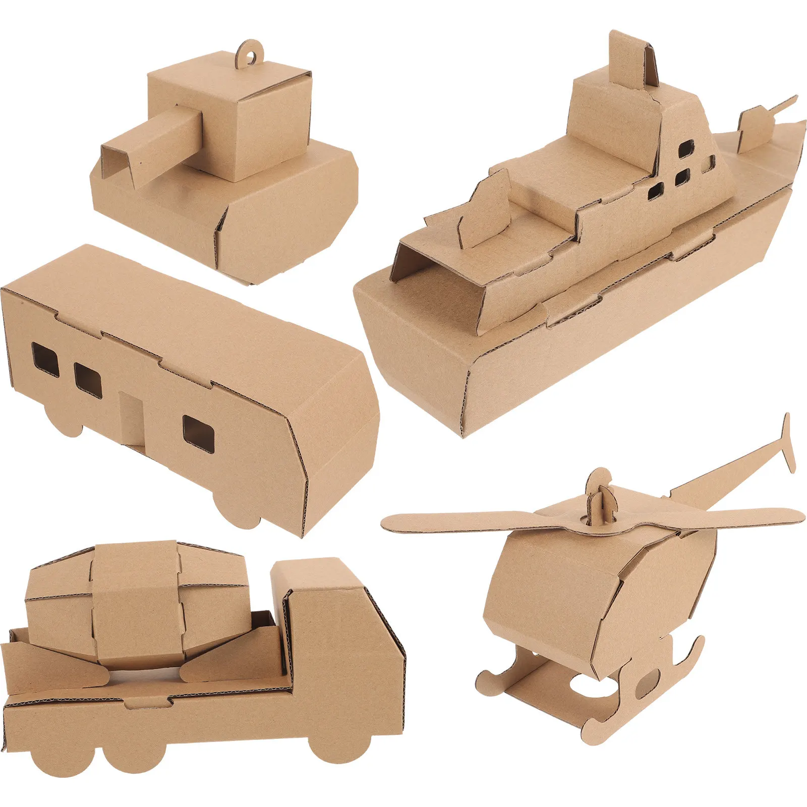 

5Pcs Paper 3D Puzzle Kit Creative Helicopter Car Assembly Educational DIY Puzzle Craft Hand Eye Coordination for Kids