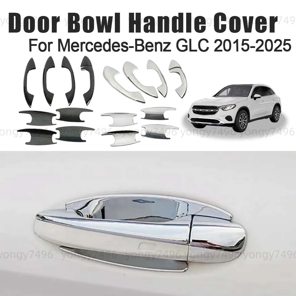 

Car Upgrade Carbon Fiber Silver White Door Bowl Handle Cover For Mercedes-Benz GLC 2015-2025 Accessories Decoration Stickers