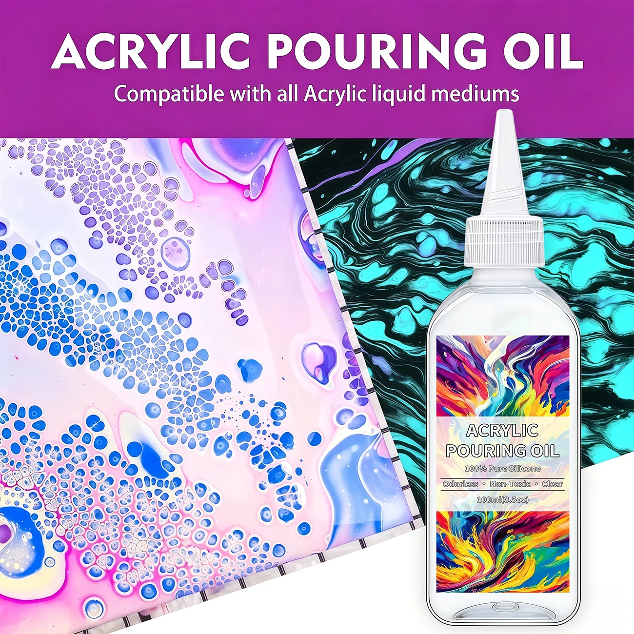 Acrylic Pour Casting Release Oil for Fluid Cell Creation, Professional Craft Oil for Acrylic and Watercolor Art Projects