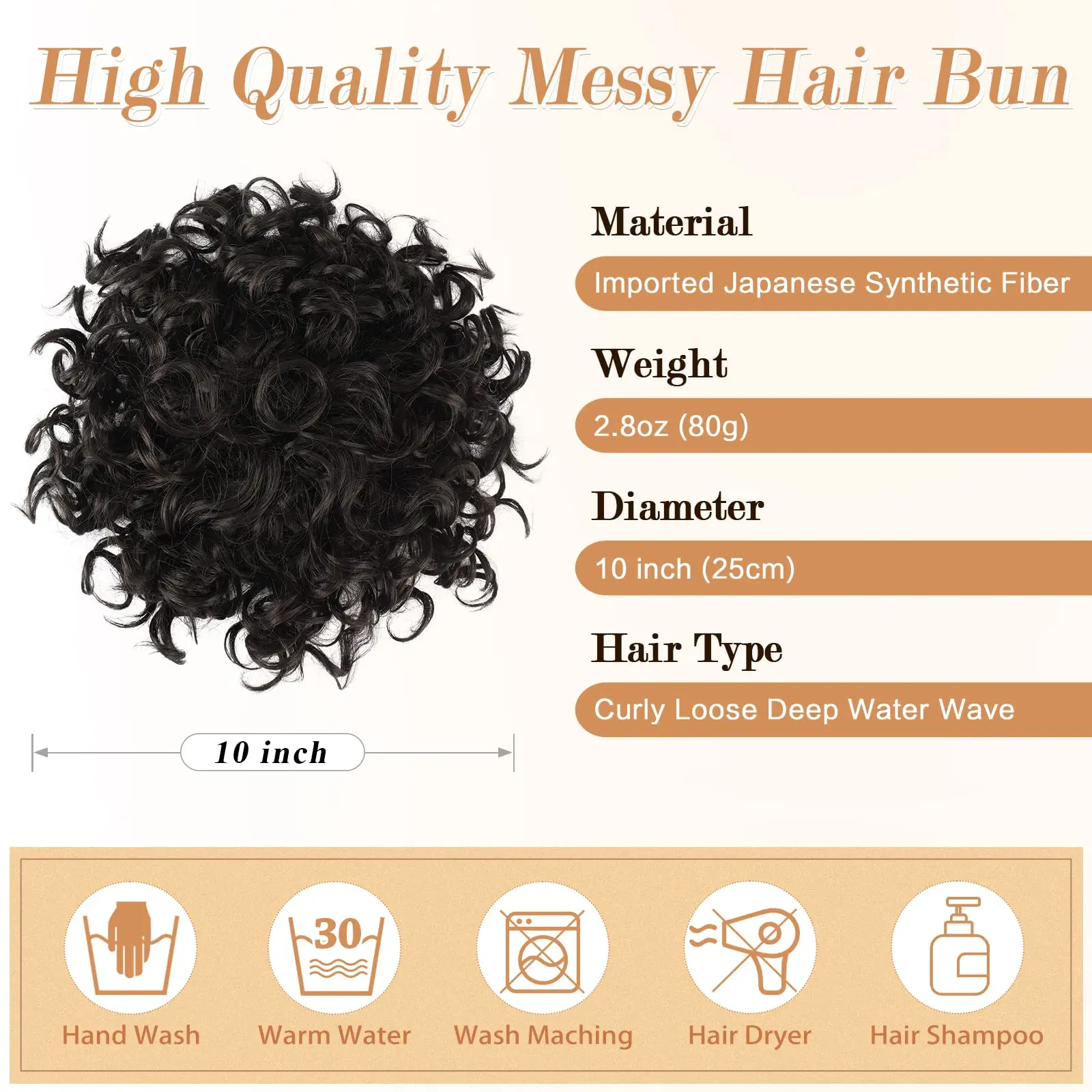 Messy Hair Bun Elastic Drawstring Loose Wave Curly Ponytail Extension Synthetic Hair Chignon For Women Daily Use Dark Brown