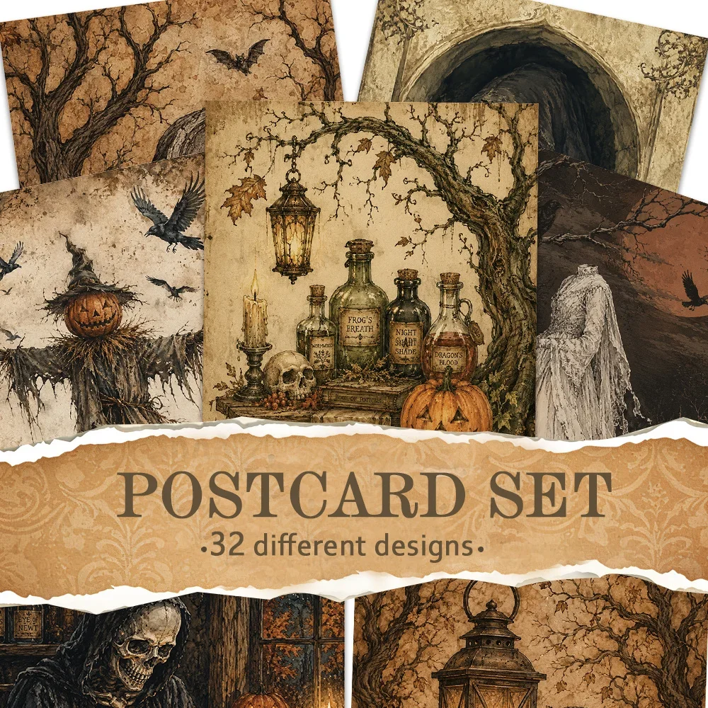 32 Stück, Halloween-Postkarten im gotischen Stil, Wandaufkleber, Versandkarten, Grußkarten, DIY-Postkarten, Schulanfangssaison.