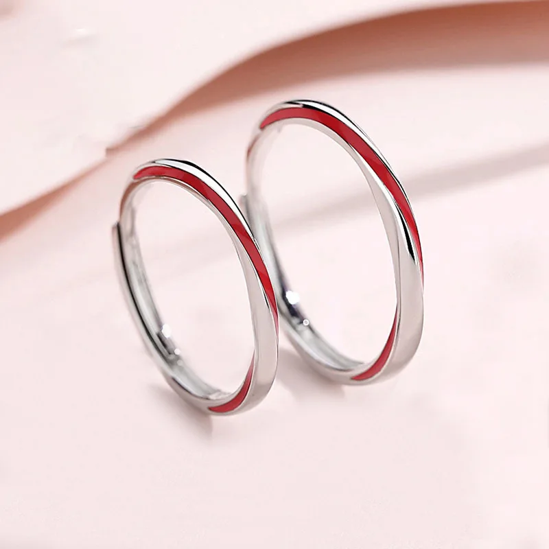 Red Line Mobius Ring Couple Ring Men and Women Valentine's Day Gift Epoxy Opening Adjustable Wedding