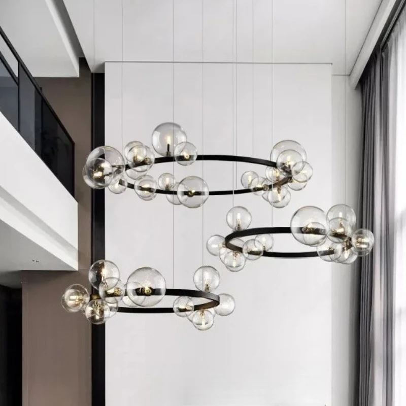 

Nordic Black Metal Modern Glass Ball Suspension Chandeliers Lights Dining Living Room Bedroom Indoor Home Decor Lighting Fixture