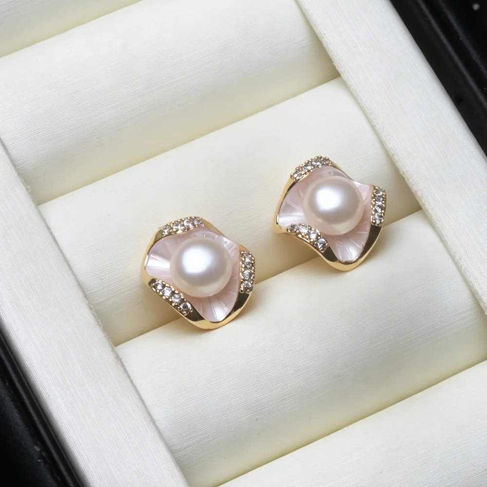 Elegante Natürliche Süßwasserperlen-Ohrstecker für Damen, Niedliche 925 Sterling Silber Perlenohrringe, Geschenk für Ehefrau, Mutter zum Geburtstag, Weiß – Detail 7