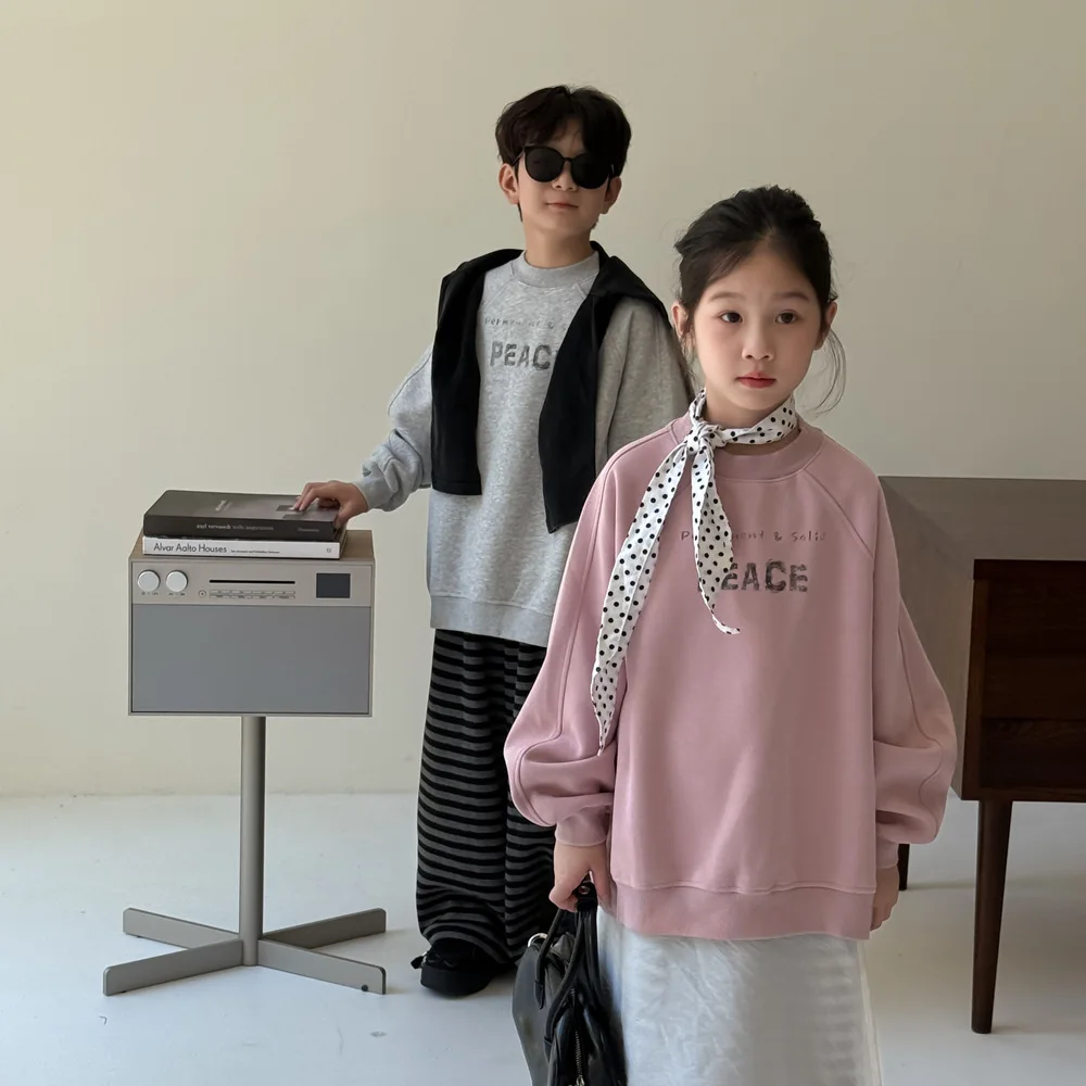 

Children's Sweatshirt 2025 Autumn Boys' And Girls' Simple Letter Tops Children's Crew Neck Casual Loose Long-Sleeved Tops