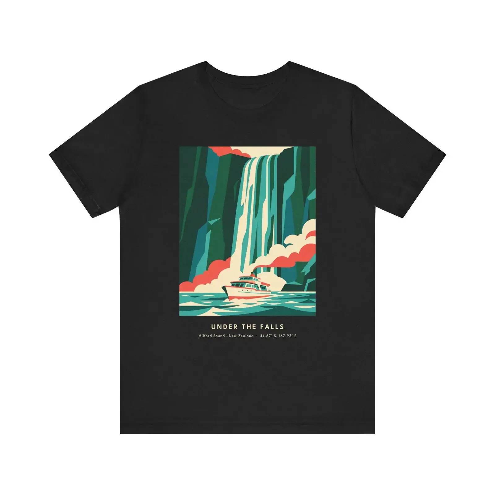 Retro Milford Sound New Zealand T Shirt Under the Falls Travel Art vintage Washed Unisex Stylish Slightly fashion