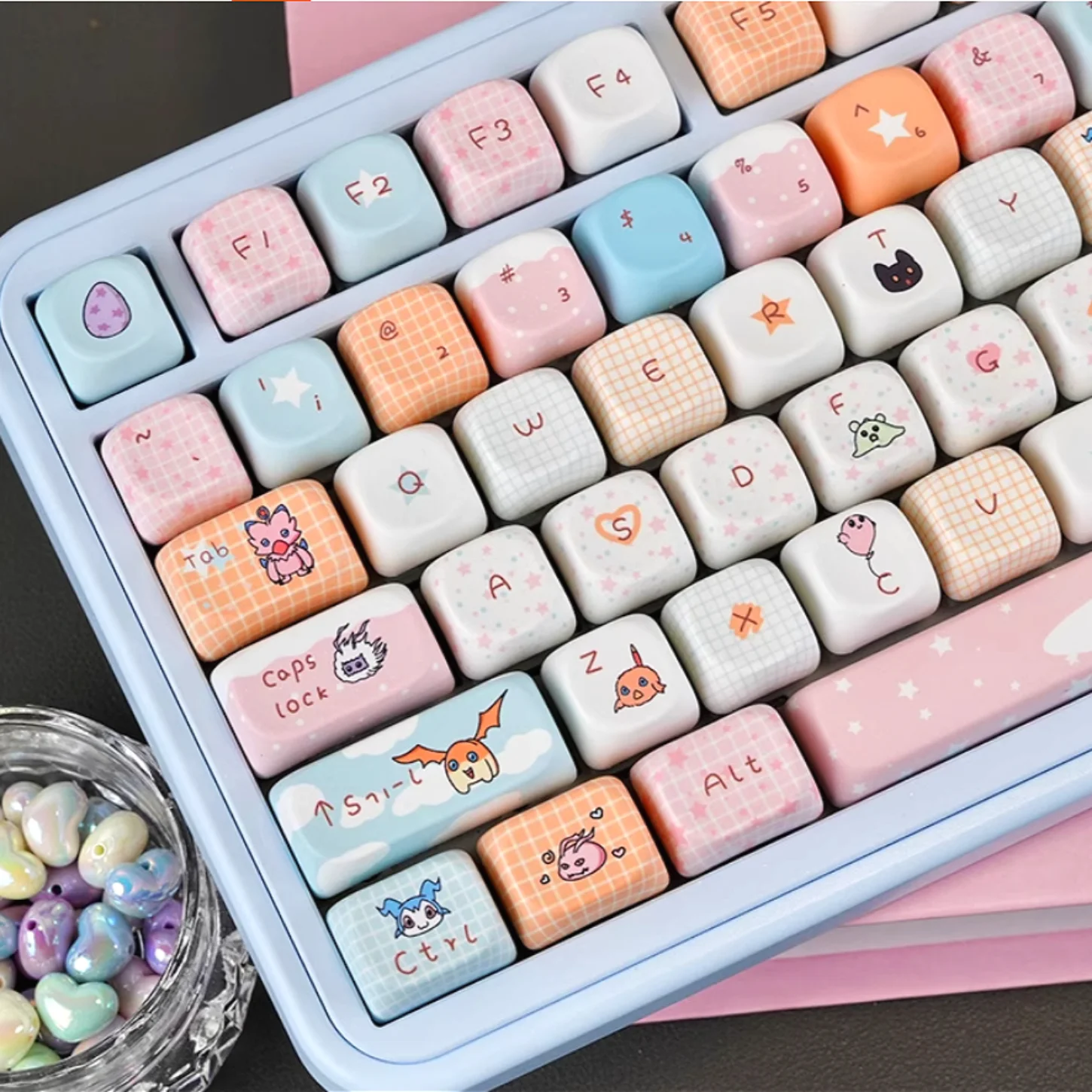 Cartoon, Japanese Anime MOA Baby Keycap PBT 132 Keys, Customized for 60/84/98/108 Mechanical Keyboard