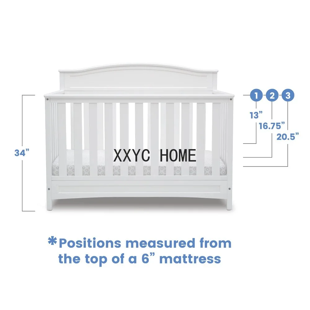 2023 NewConvertible Crib and Changer in White,Non-Toxic Finish, New Zealand Pinewood