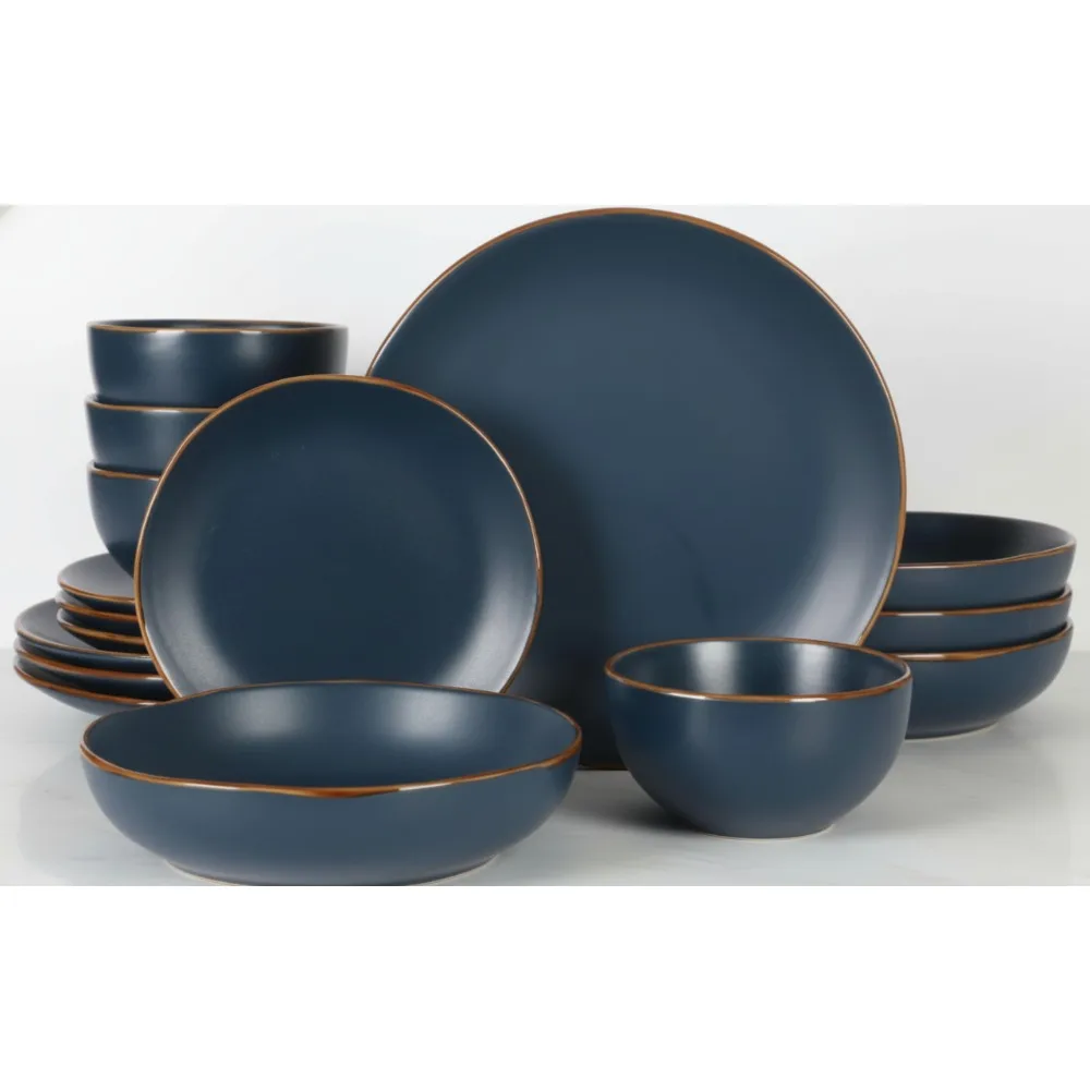 

16-Piece Navy Blue Stoneware Dinnerware Set - Durable Ceramic Plates & Bowls for Everyday Dining, Modern Kitchen Essentials