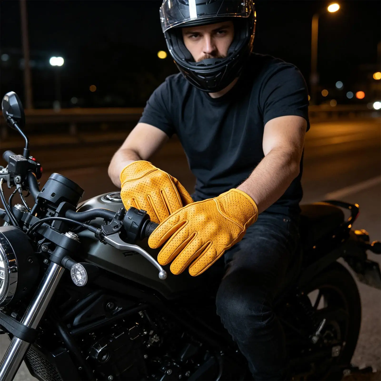 

For Motorcycle Motorcycle Leather Gloves Retro Touch Screen Breathable Adjustable Outdoor Cycling Motorcycle Gloves For City