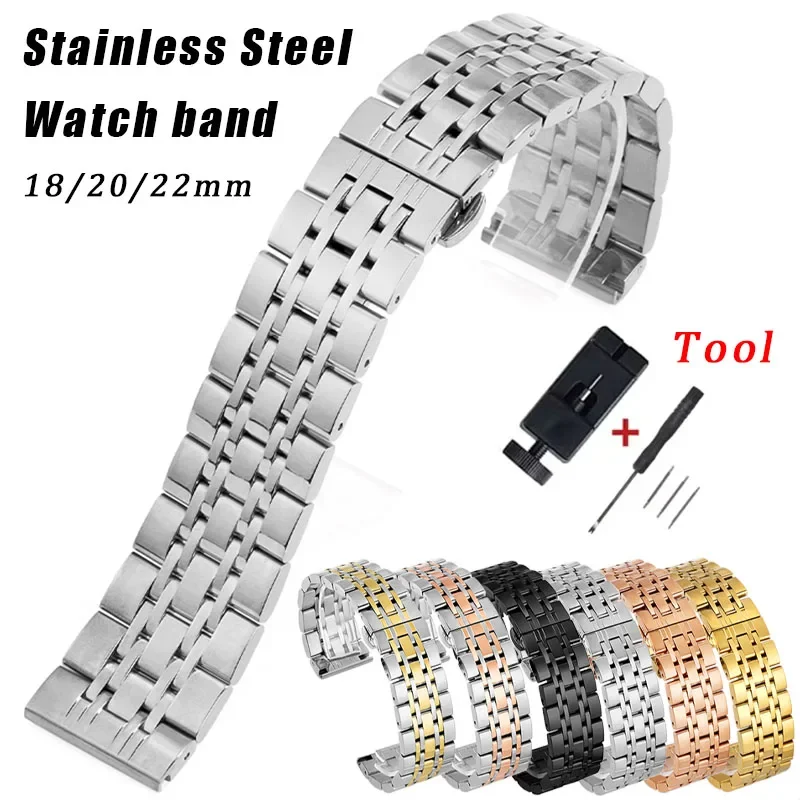 18mm 20mm 22mm pulseira de metal dobrável fivela pulseira de aço inoxidável sólido para homem mulher cinto de substituição universal