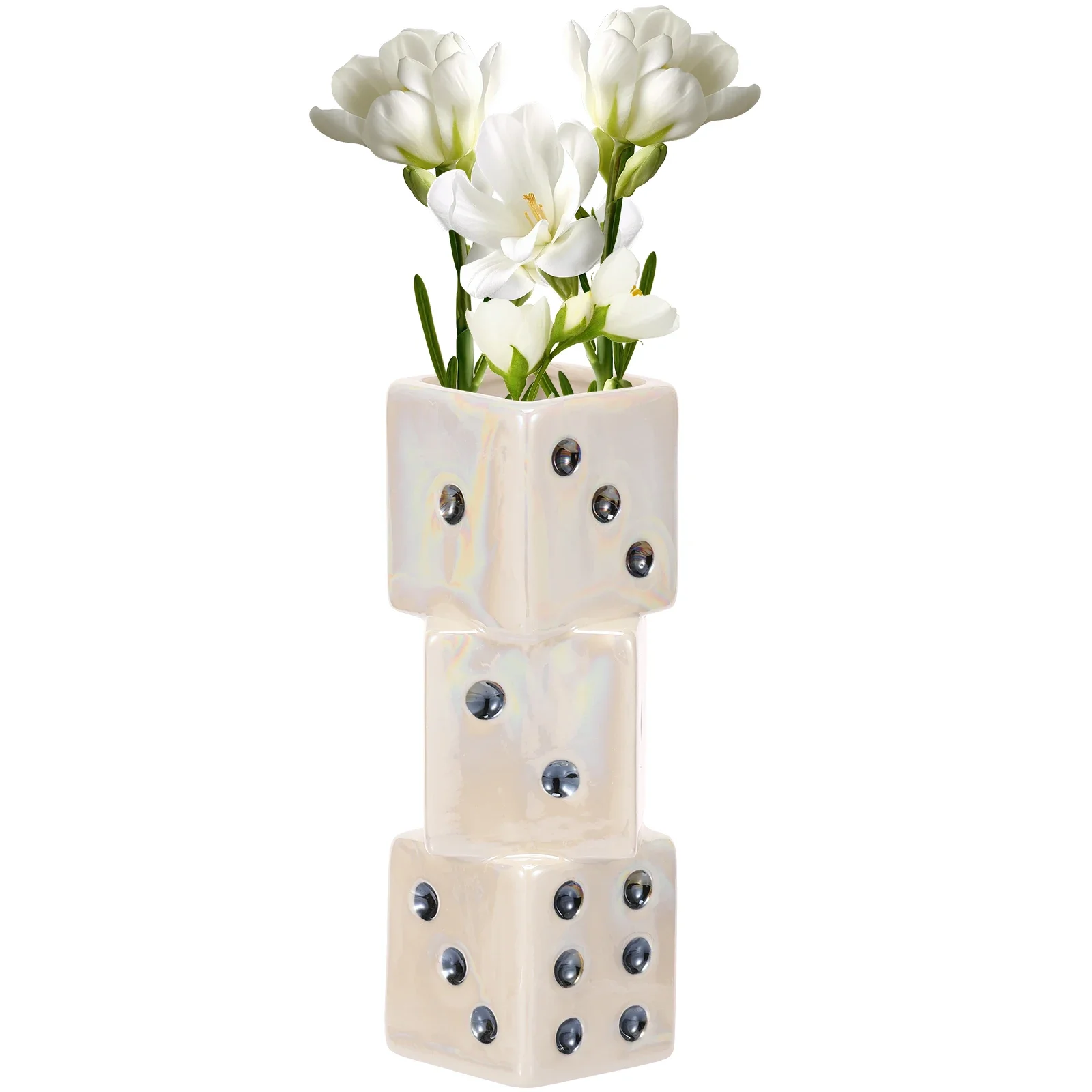 Dice White Ceramic Vase Versatile Stable Funky Dice Vase Practical Unique Stylish Geometric Ceramic Decor for Living Room