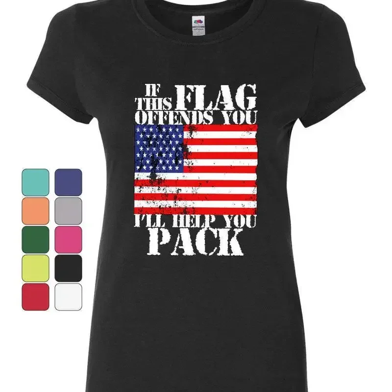 If This Flag Offends You I'll Help You Pack Women's TShirt Patriotic Shirt