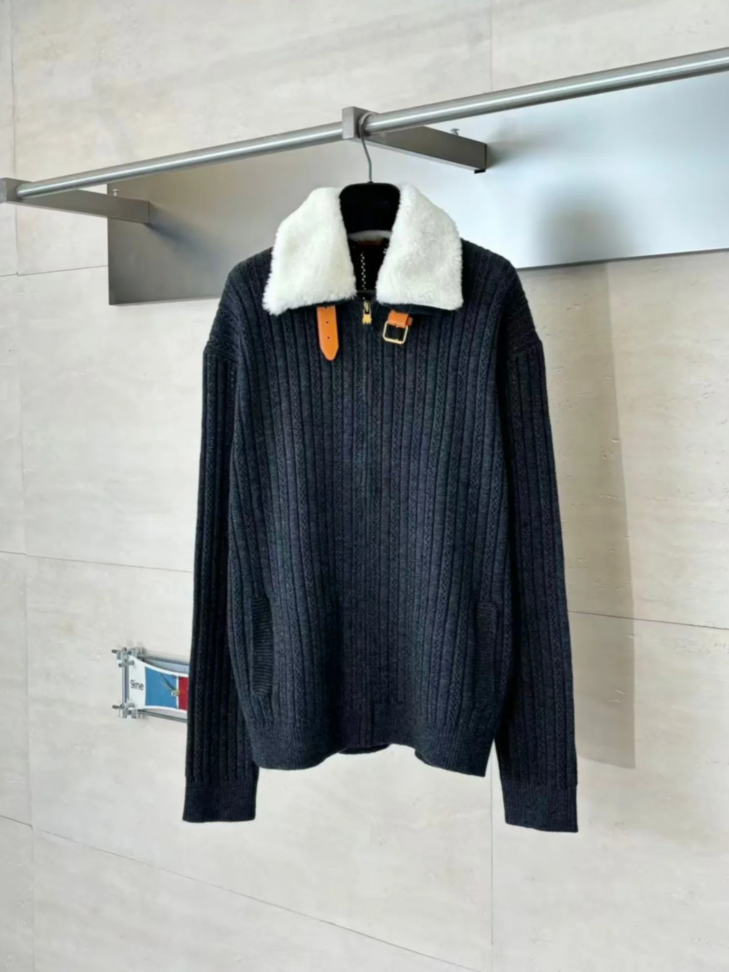 

Ele Sle Men's And Women's Woolen Knitted Zipper Coat Comfortable Warmth Splicing Color Contrast Autumn Winter Outerwear