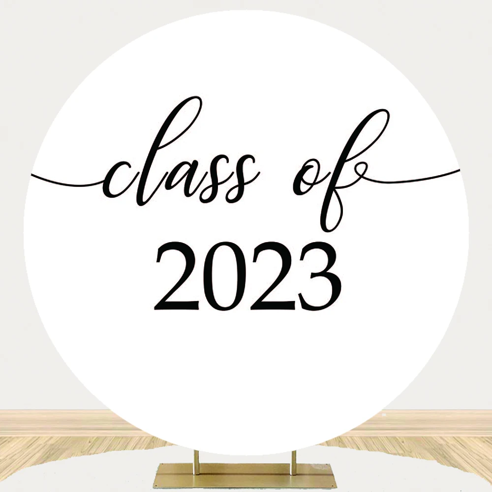 Class of 2023 Graduation Party Round Poster Background Congrats Grad Student Photo Backdrop Black Prop Custom Wooden Photobooth