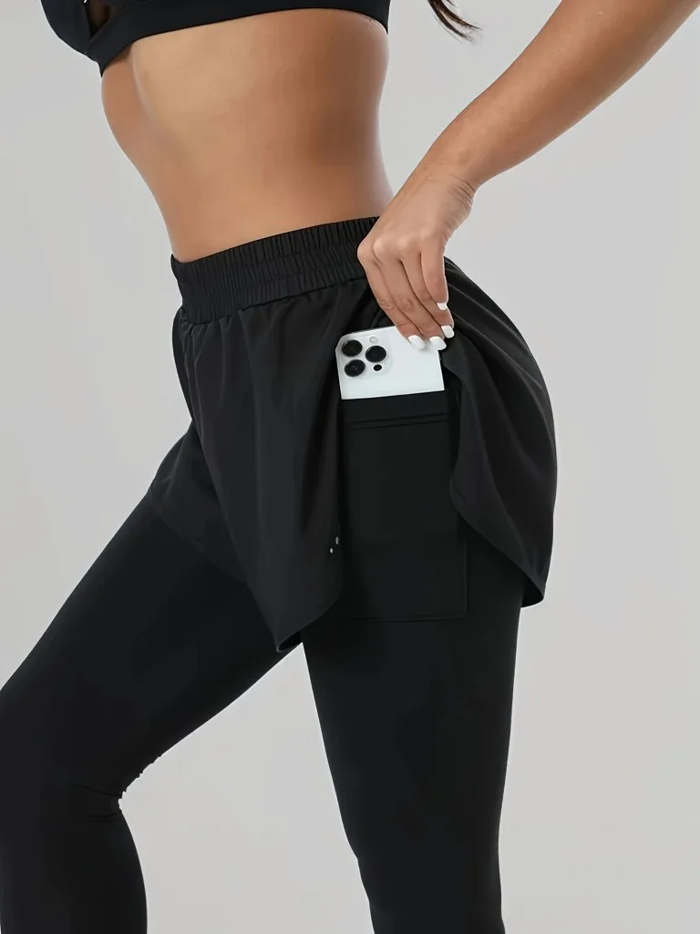 

Popular Women's Two-Piece Style Long Pants, Fitness Casual Sports Style, Quick-Dry, Tight-Fitting, Shaping, with Pockets, Reflective Dot Print