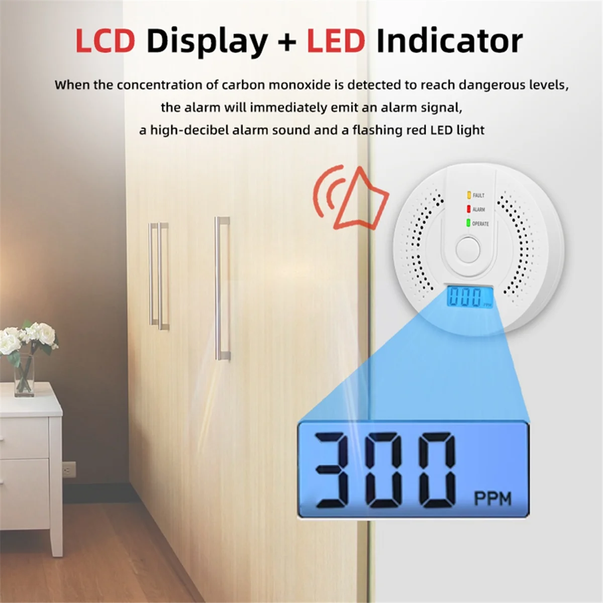 1Pc Monoxide Detector,Portable Carbon Monoxide Alarms for Home, CO Alarm with UL2034(Batteries NOT Included)