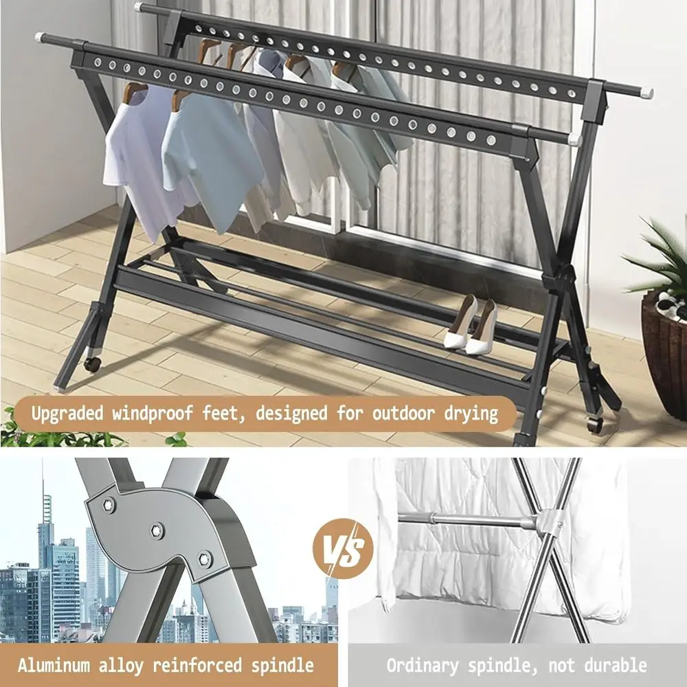 Sturdy Dual-Purpose Clothes Drying Rack for Indoor or Outdoor Use, Suitable for Heavy Loads and Various Garments