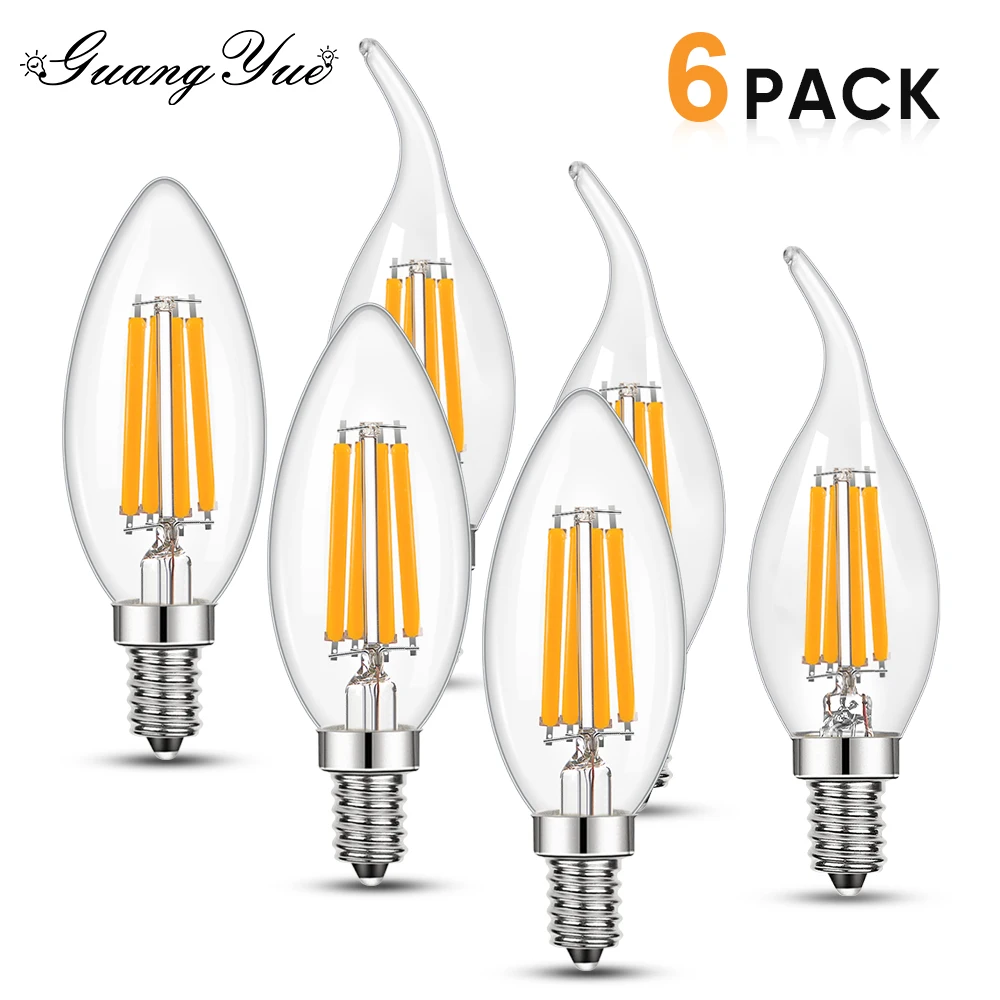 Vintage C35 Led Bulb Warm White 4W 6W 220V E14 Filament Candle Lamp Dimmable Pendant Chandelier Replaceable Light Bulbs Decor