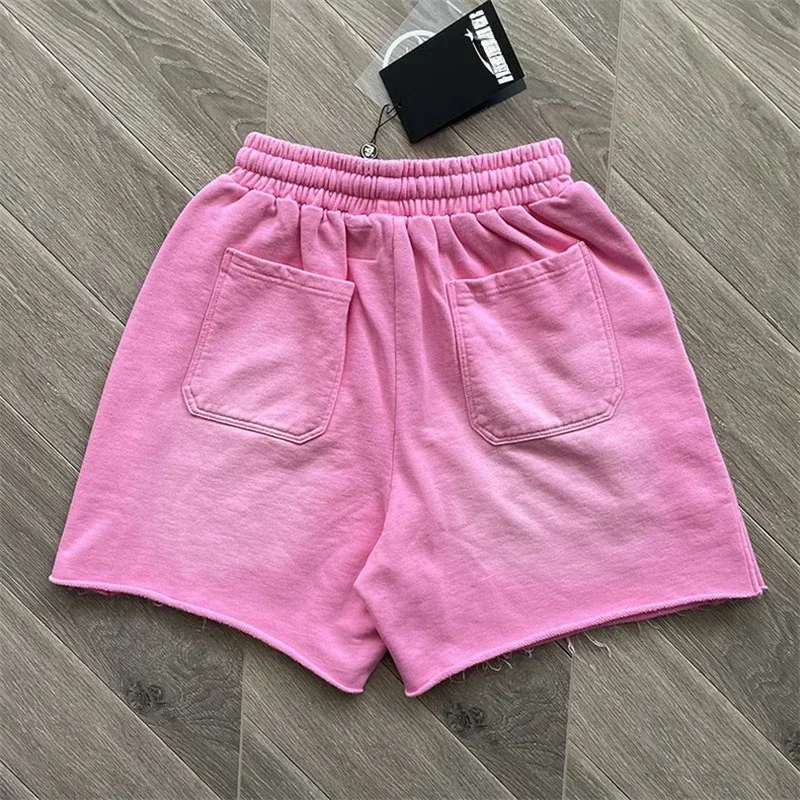 

24ss Oversized Logo Printing Y2K Shorts Men Women 1:1 Best Quality Washed Pink Pure Cotton Casual Shorts